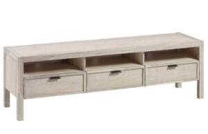 Akátový TV stolek Kave Home Alen 165 x 45 cm s bílou patinou