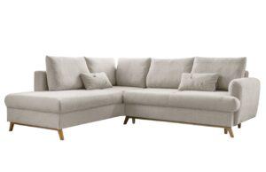 Béžová čalouněná rohová rozkládací pohovka Miuform Scandic Lagom 242 cm