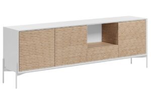 Bílá jasanová komoda Kave Home Marielle 207 x 40 cm s kovovou podnoží