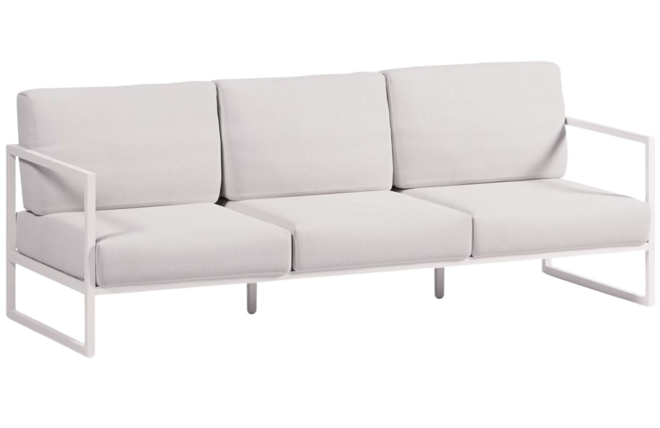 Bílá látková zahradní pohovka Kave Home Comova 225 cm s bílou podnoží