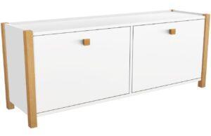 Bílý botník Woodman Hannover s dřevěnou podnoží 44 x 125 cm