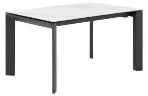 Bílý keramický rozkládací jídelní stůl Somcasa Tamara 160/240 x 90 cm s černou podnoží