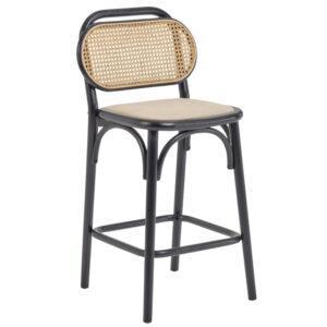 Černá dubová barová židle Kave Home Doriane s ratanovým opěradlem 65 cm