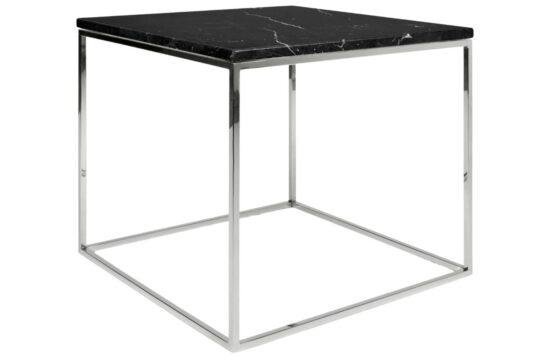 Černý mramorový odkládací stolek TEMAHOME Gleam 50 x 50 cm s chromovanou podnoží