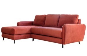 Červená sametová rohová pohovka s taburetem Miuform Cosy Claire 227 cm