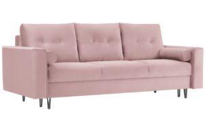 Levandulově růžová sametová trojmístná rozkládací pohovka MICADONI LEONA 222 cm s černou podnoží