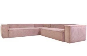 Růžová manšestrová rohová pohovka Kave Home Blok 320 cm