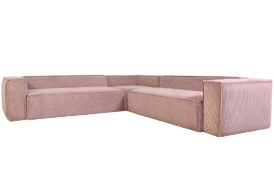 Růžová manšestrová rohová pohovka Kave Home Blok 320 cm