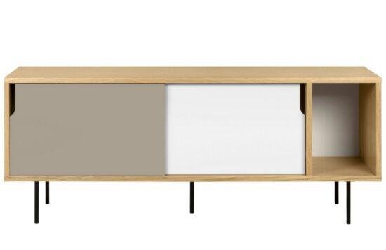 Šedobílá dubová komoda TEMAHOME Dann 165 x 45 cm s kovovou podnoží