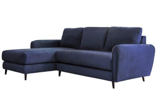 Tmavě modrá sametová rohová pohovka s taburetem Miuform Cosy Claire 227 cm